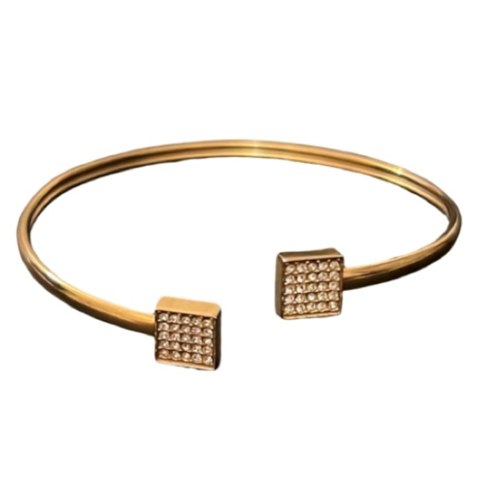 Fossil Gold Plated Crystal Rhinestone Double Ended Square Open Cuff Bracelet